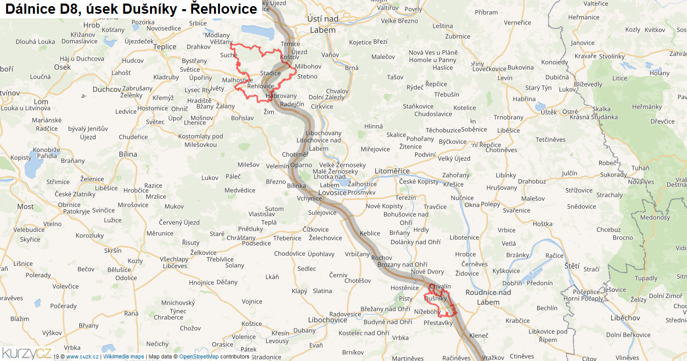 Úsek Dušníky - Řehlovice, Dálnice D8 - Mapa