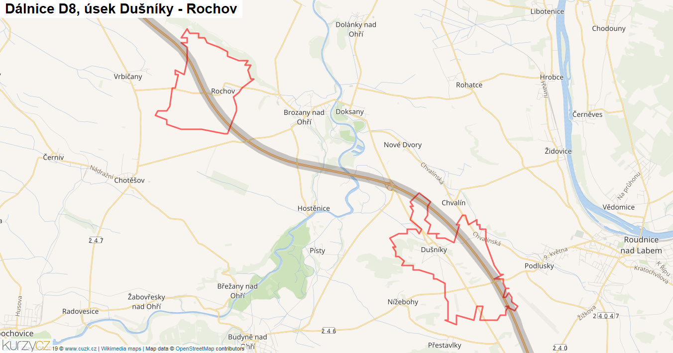 Úsek Dušníky - Rochov, Dálnice D8 - Mapa