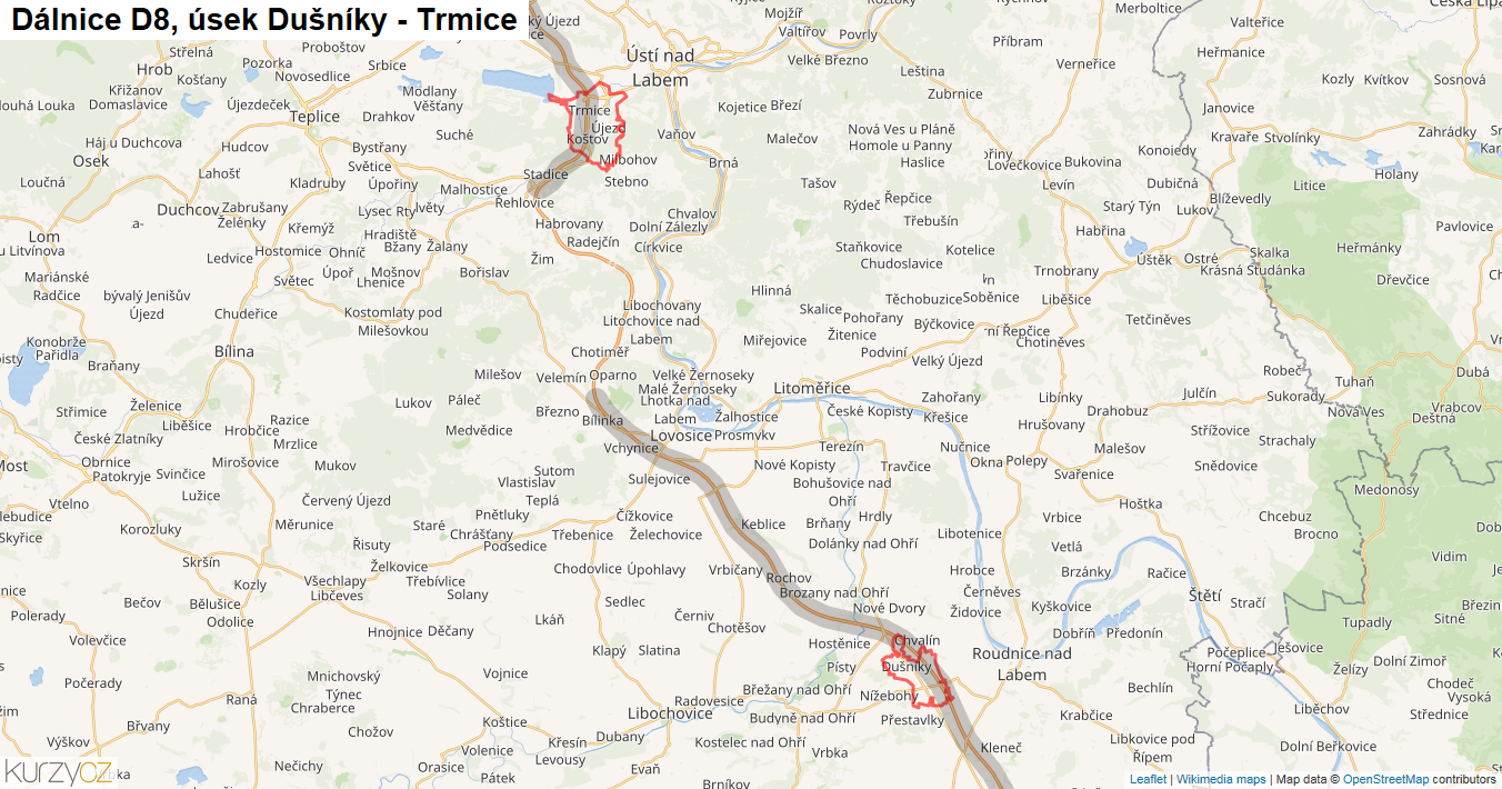 Úsek Dušníky - Trmice, Dálnice D8 - Mapa