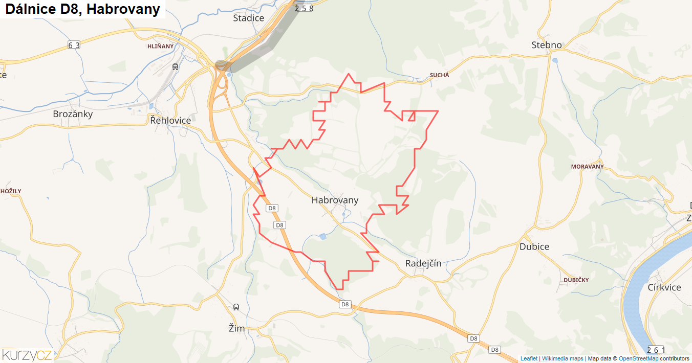 Habrovany, Dálnice D8 - Mapa