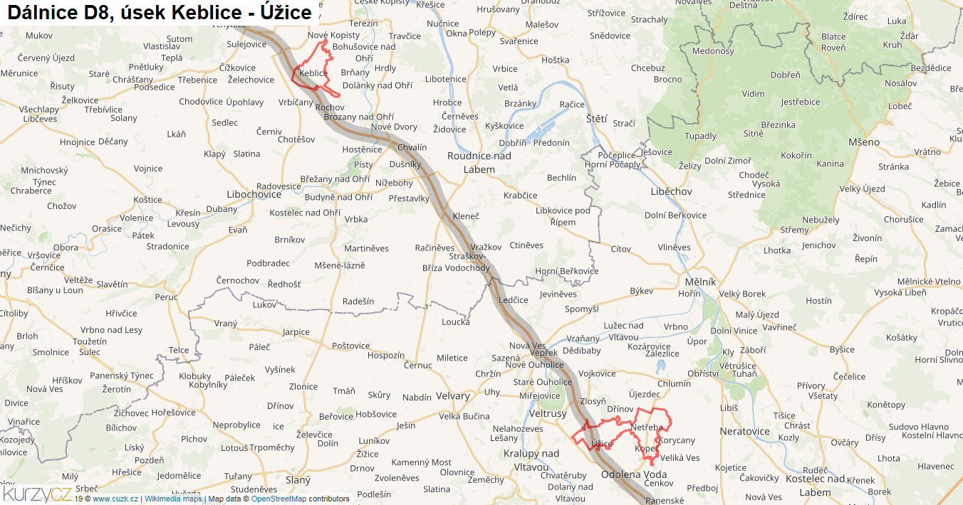 Úsek Keblice - Úžice, Dálnice D8 - Mapa