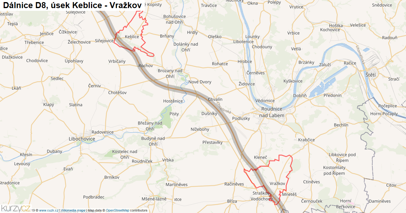 Úsek Keblice - Vražkov, Dálnice D8 - Mapa