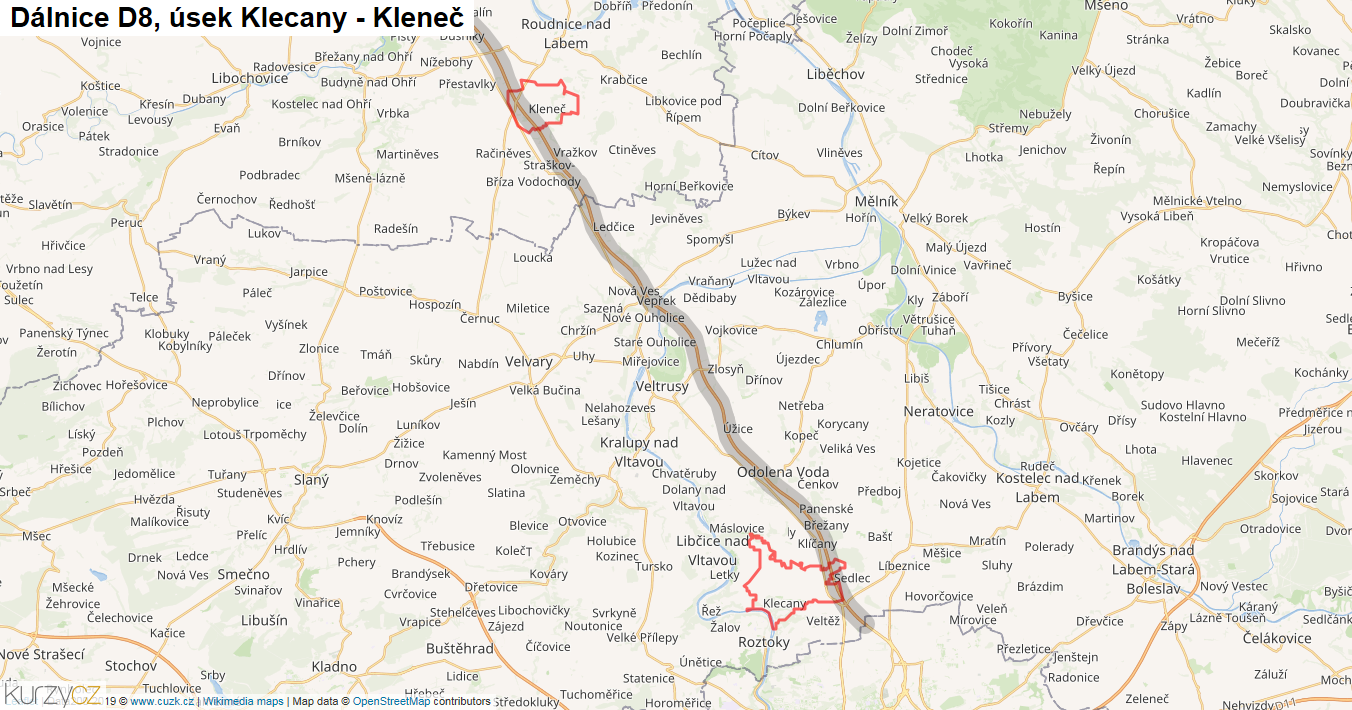 Úsek Klecany - Kleneč, Dálnice D8 - Mapa