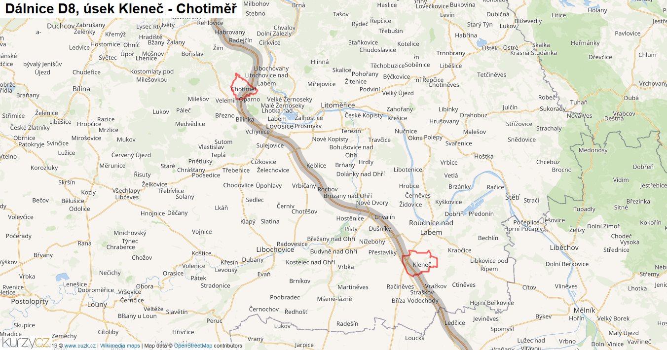 Úsek Kleneč - Chotiměř, Dálnice D8 - Mapa