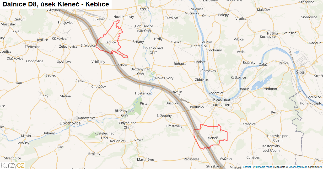 Úsek Kleneč - Keblice, Dálnice D8 - Mapa