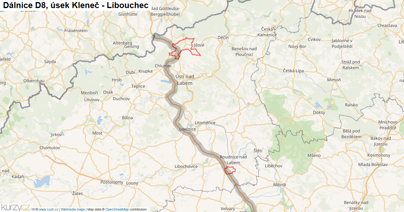Úsek Kleneč - Libouchec, Dálnice D8 - Mapa