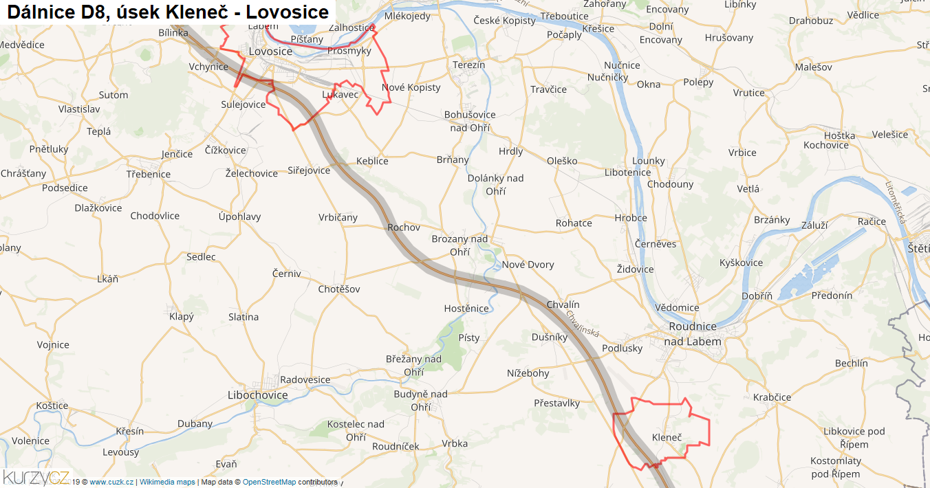 Úsek Kleneč - Lovosice, Dálnice D8 - Mapa