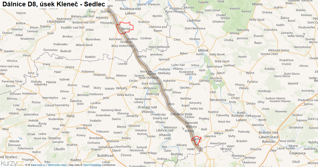 Úsek Kleneč - Sedlec, Dálnice D8 - Mapa
