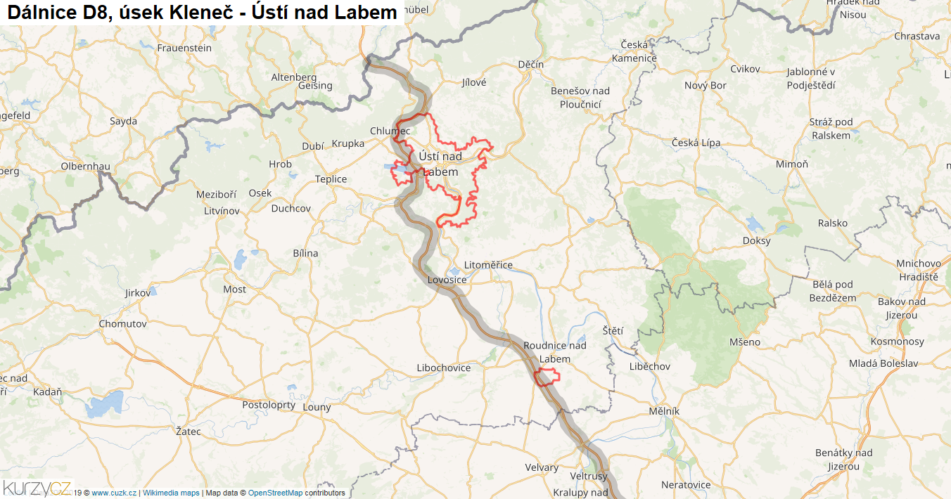 Úsek Kleneč - Ústí nad Labem, Dálnice D8 - Mapa