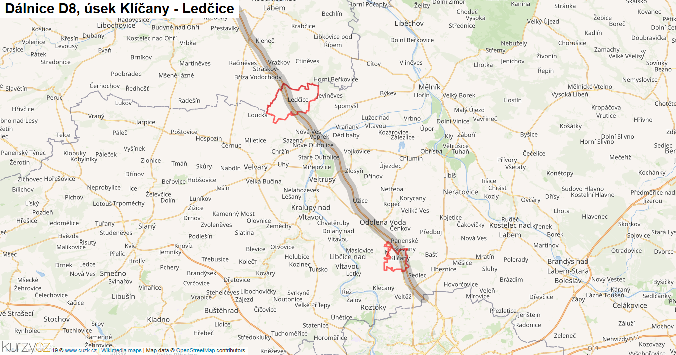 Úsek Klíčany - Ledčice, Dálnice D8 - Mapa