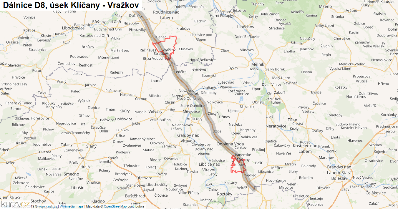 Úsek Klíčany - Vražkov, Dálnice D8 - Mapa