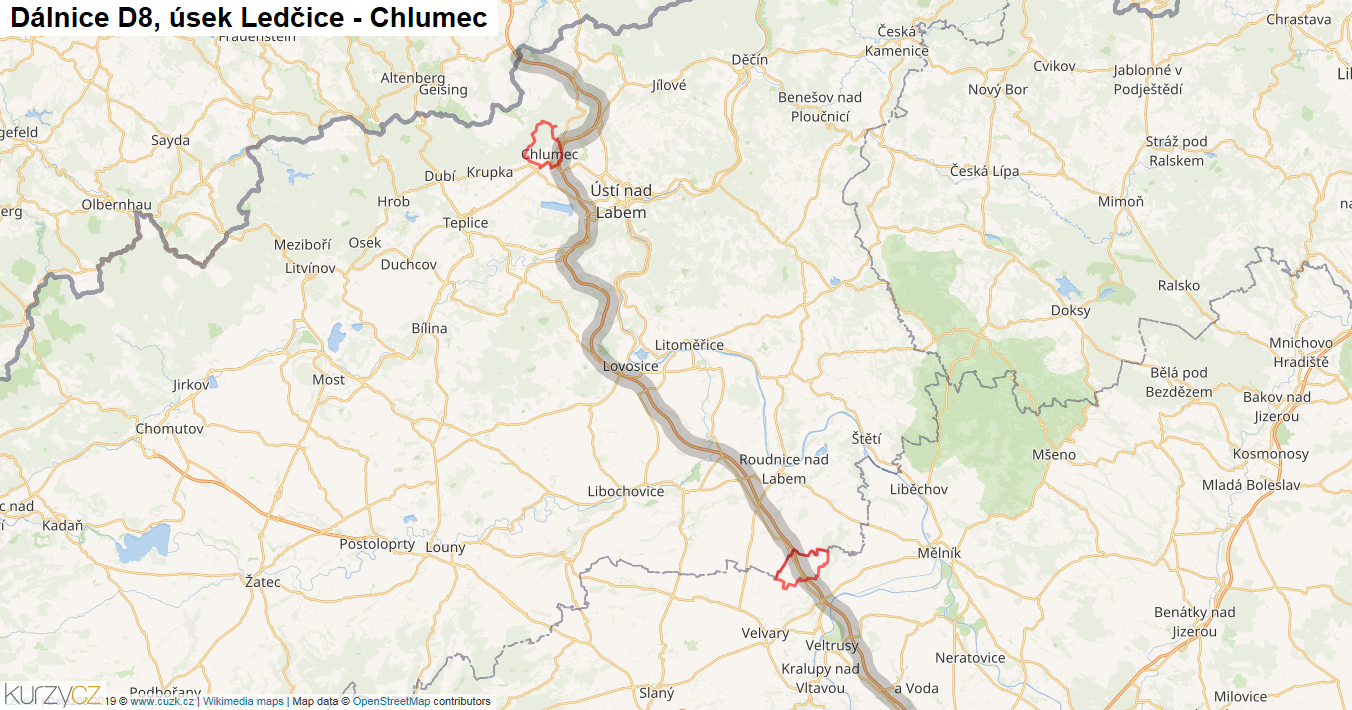 Úsek Ledčice - Chlumec, Dálnice D8 - Mapa