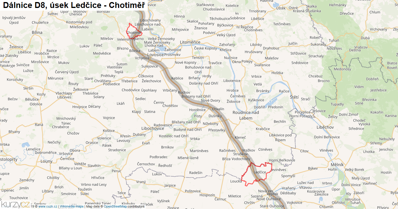 Úsek Ledčice - Chotiměř, Dálnice D8 - Mapa