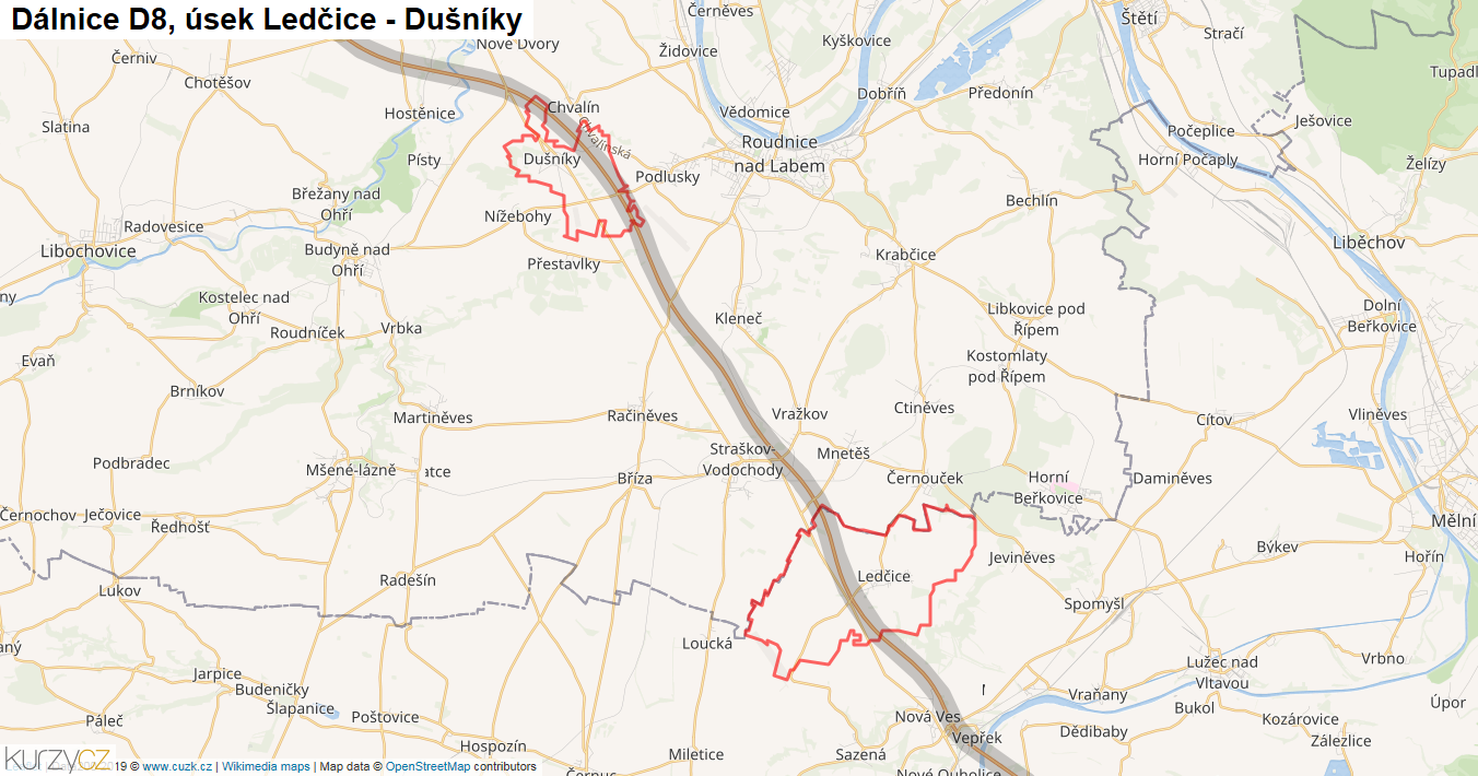 Úsek Ledčice - Dušníky, Dálnice D8 - Mapa