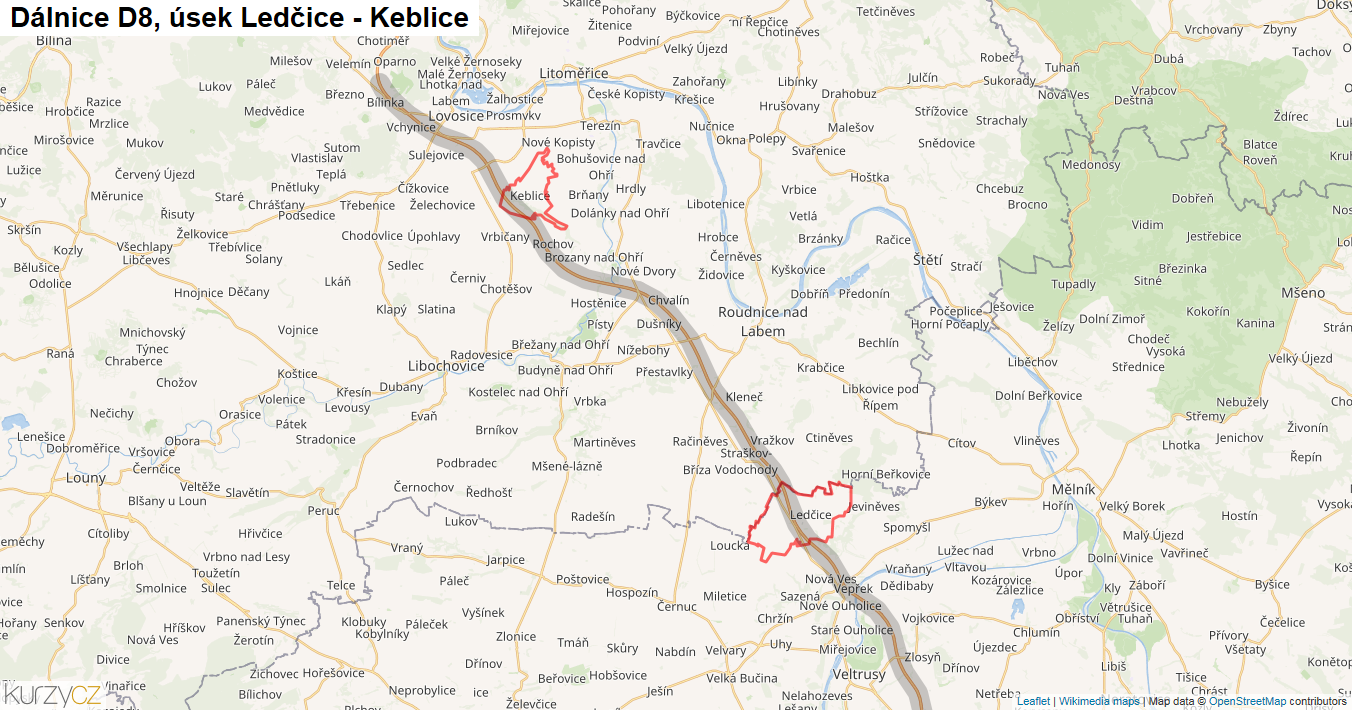Úsek Ledčice - Keblice, Dálnice D8 - Mapa