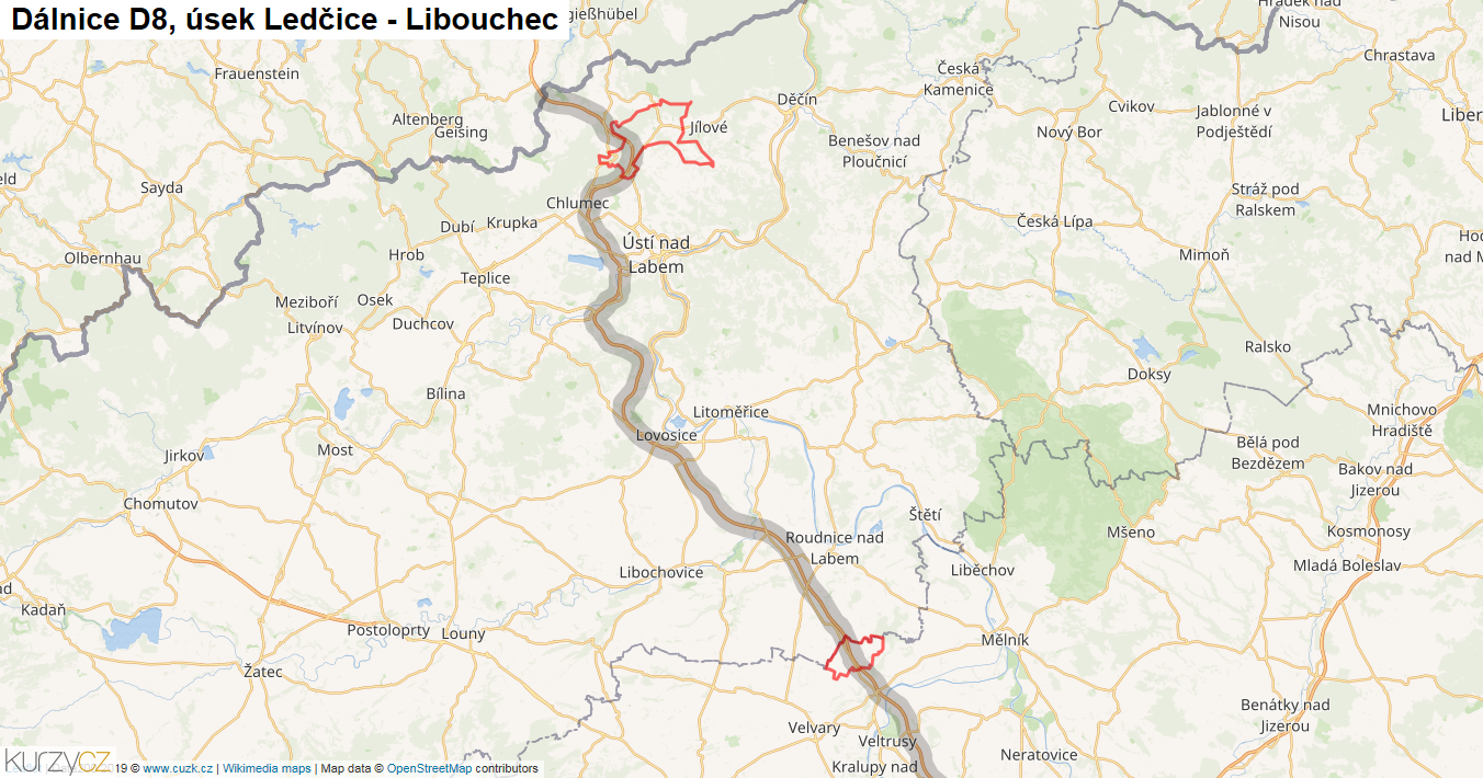 Úsek Ledčice - Libouchec, Dálnice D8 - Mapa