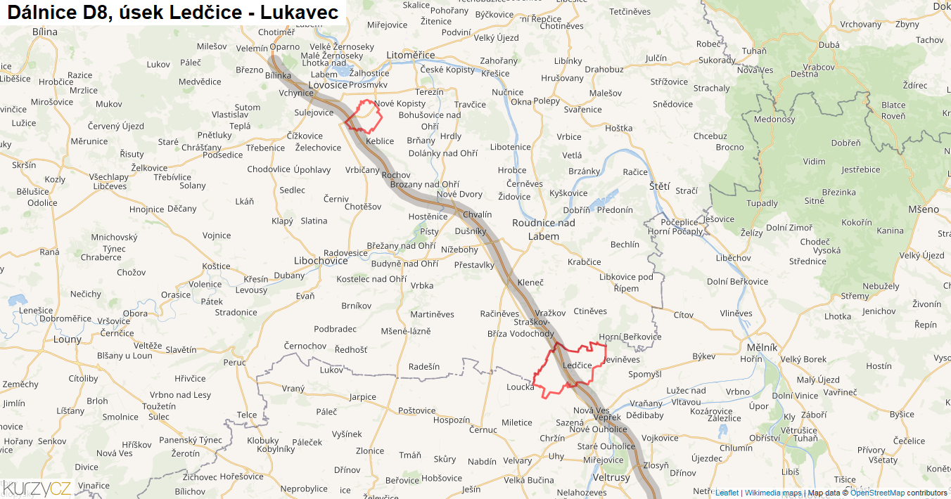 Úsek Ledčice - Lukavec, Dálnice D8 - Mapa