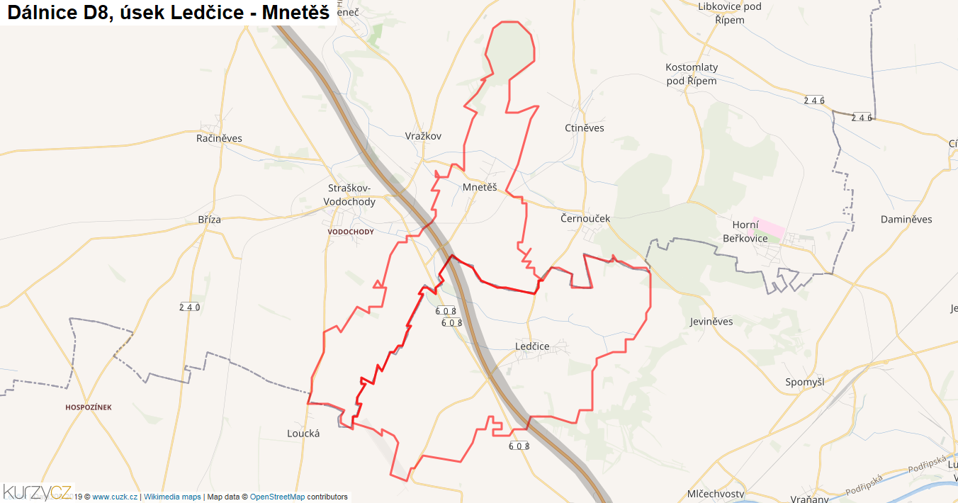 Úsek Ledčice - Mnetěš, Dálnice D8 - Mapa