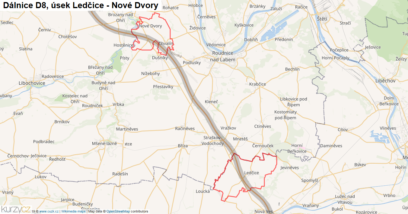 Úsek Ledčice - Nové Dvory, Dálnice D8 - Mapa
