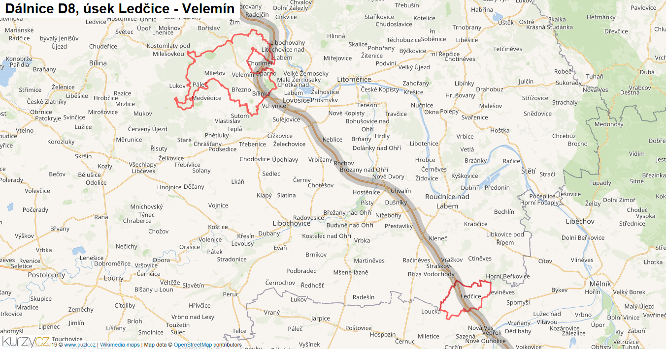 Úsek Ledčice - Velemín, Dálnice D8 - Mapa