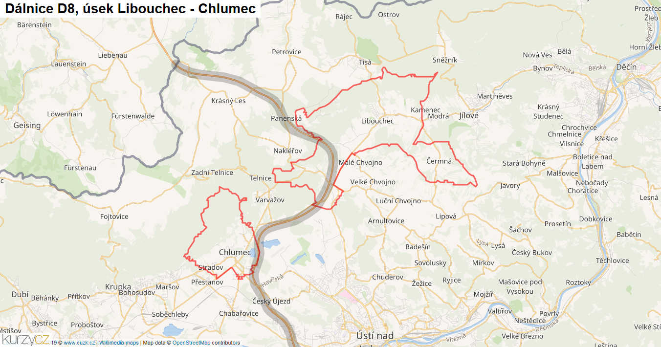 Úsek Libouchec - Chlumec, Dálnice D8 - Mapa