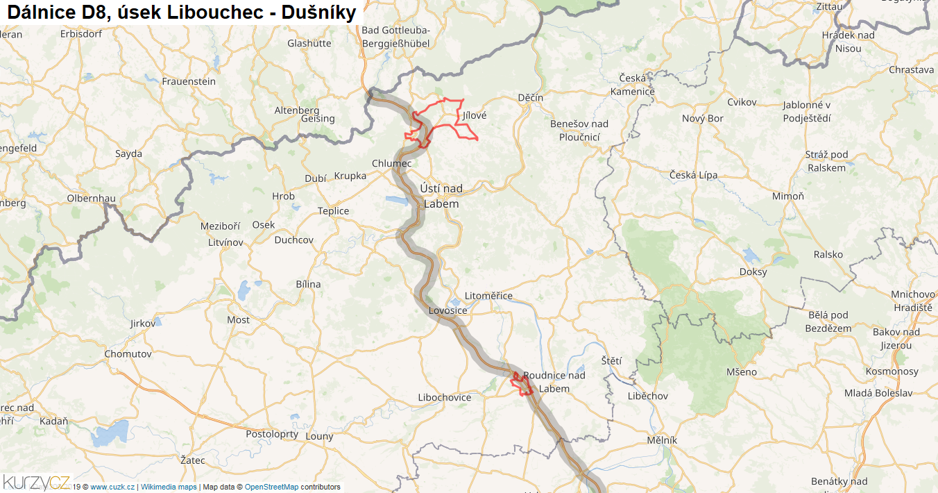 Úsek Libouchec - Dušníky, Dálnice D8 - Mapa