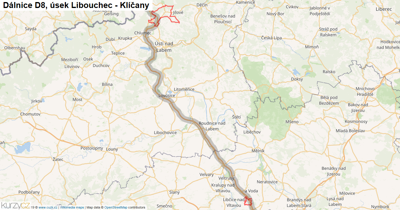 Úsek Libouchec - Klíčany, Dálnice D8 - Mapa