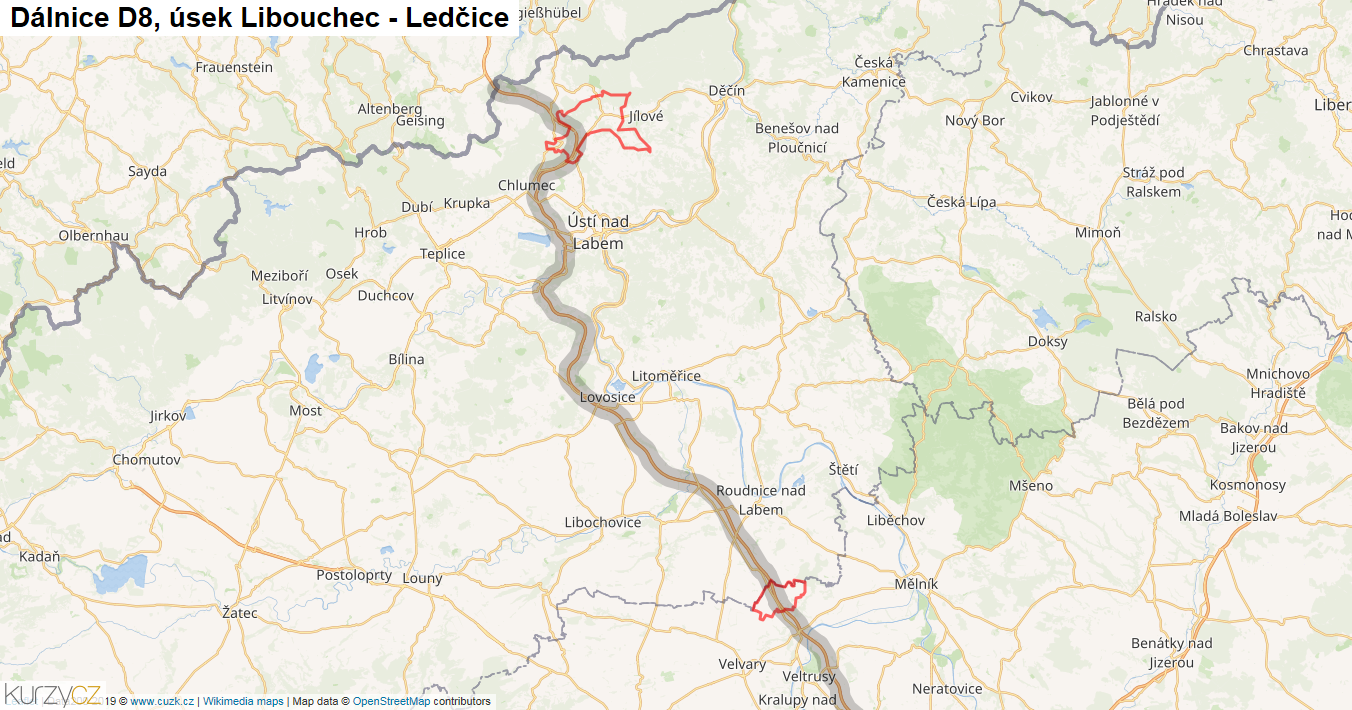 Úsek Libouchec - Ledčice, Dálnice D8 - Mapa