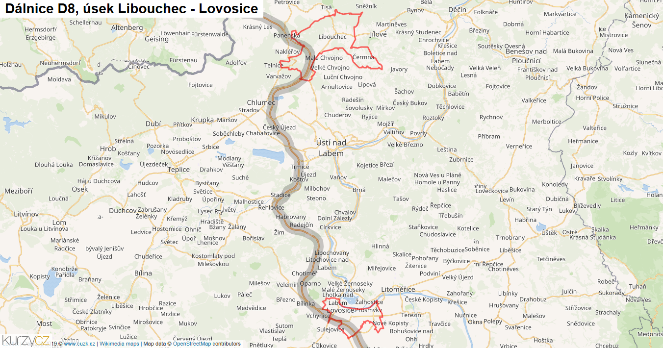 Úsek Libouchec - Lovosice, Dálnice D8 - Mapa