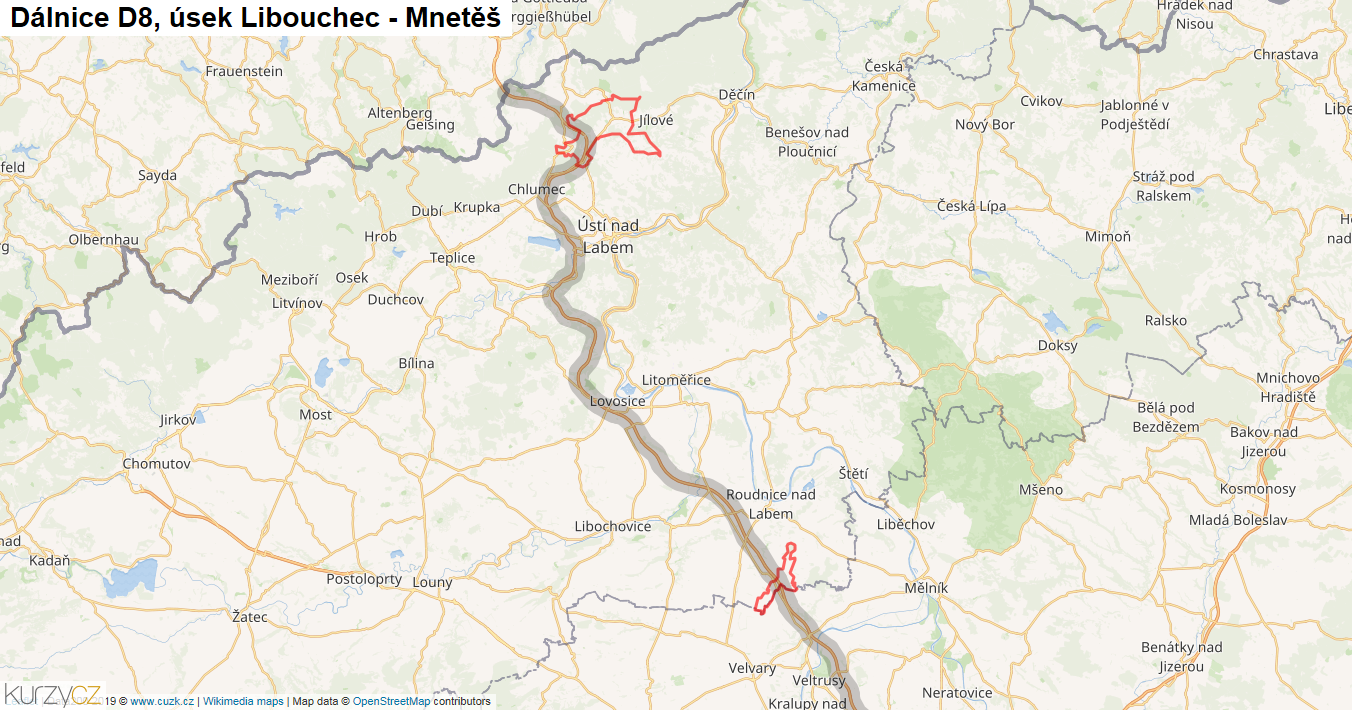 Úsek Libouchec - Mnetěš, Dálnice D8 - Mapa