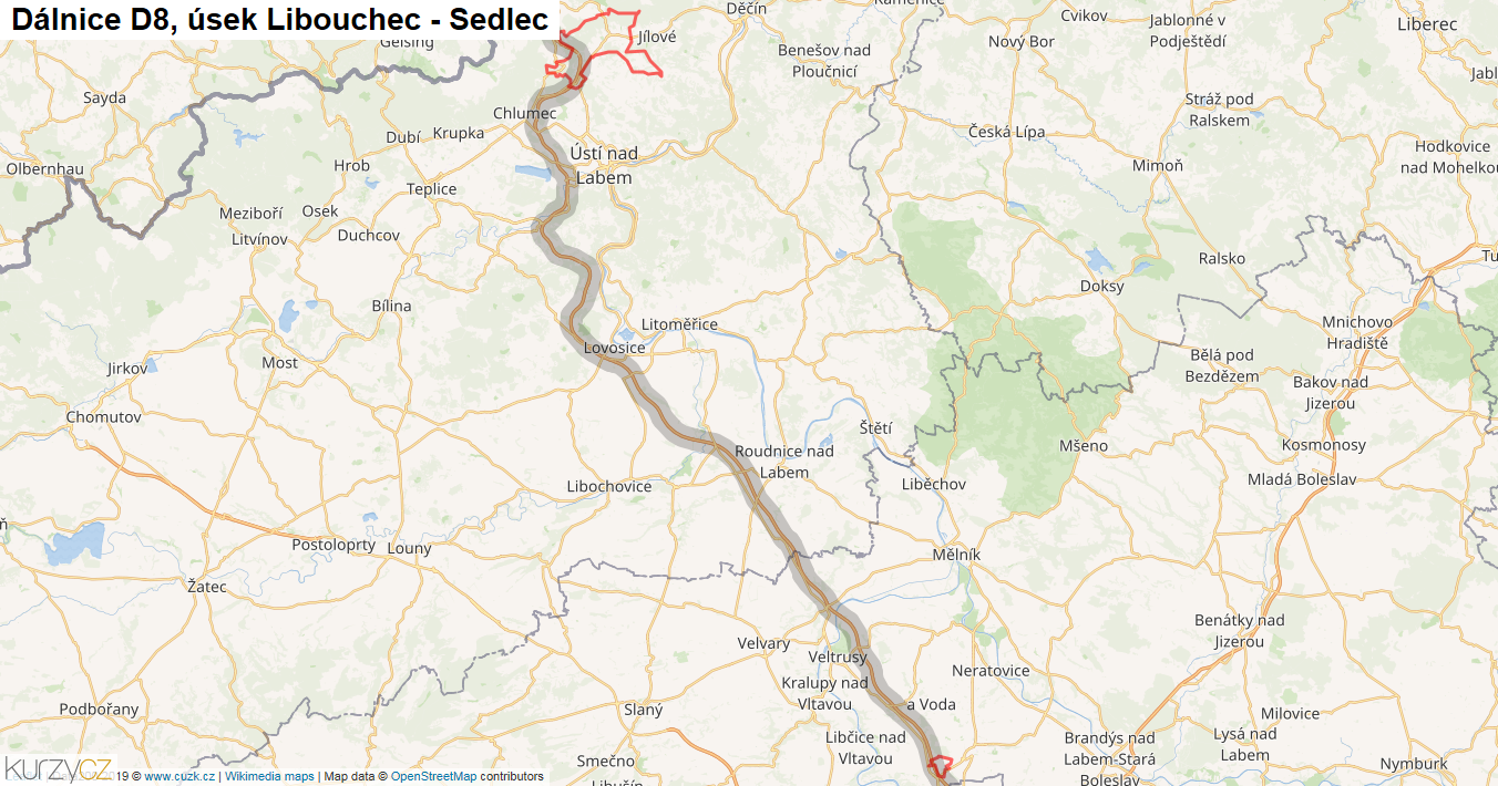 Úsek Libouchec - Sedlec, Dálnice D8 - Mapa