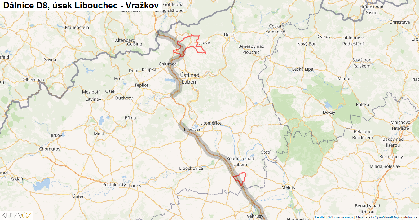 Úsek Libouchec - Vražkov, Dálnice D8 - Mapa