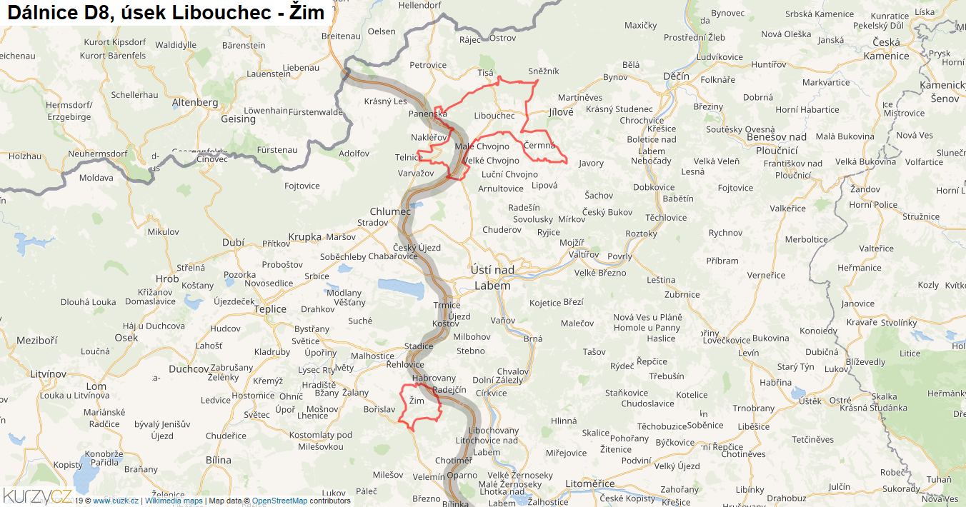Úsek Libouchec - Žim, Dálnice D8 - Mapa