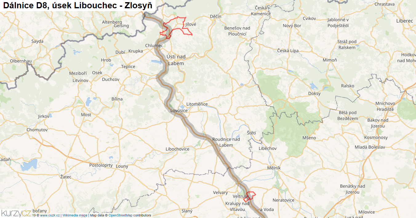 Úsek Libouchec - Zlosyň, Dálnice D8 - Mapa