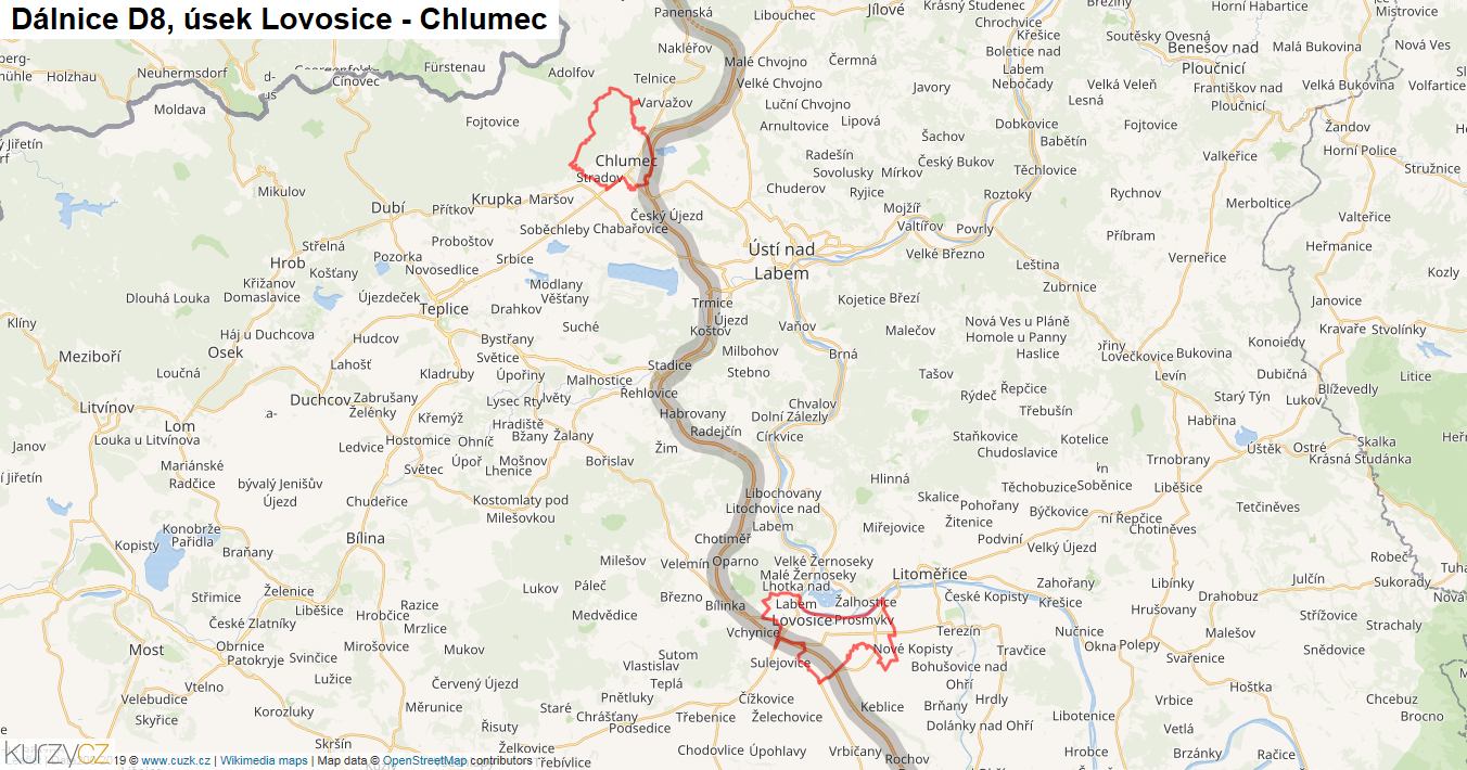 Úsek Lovosice - Chlumec, Dálnice D8 - Mapa