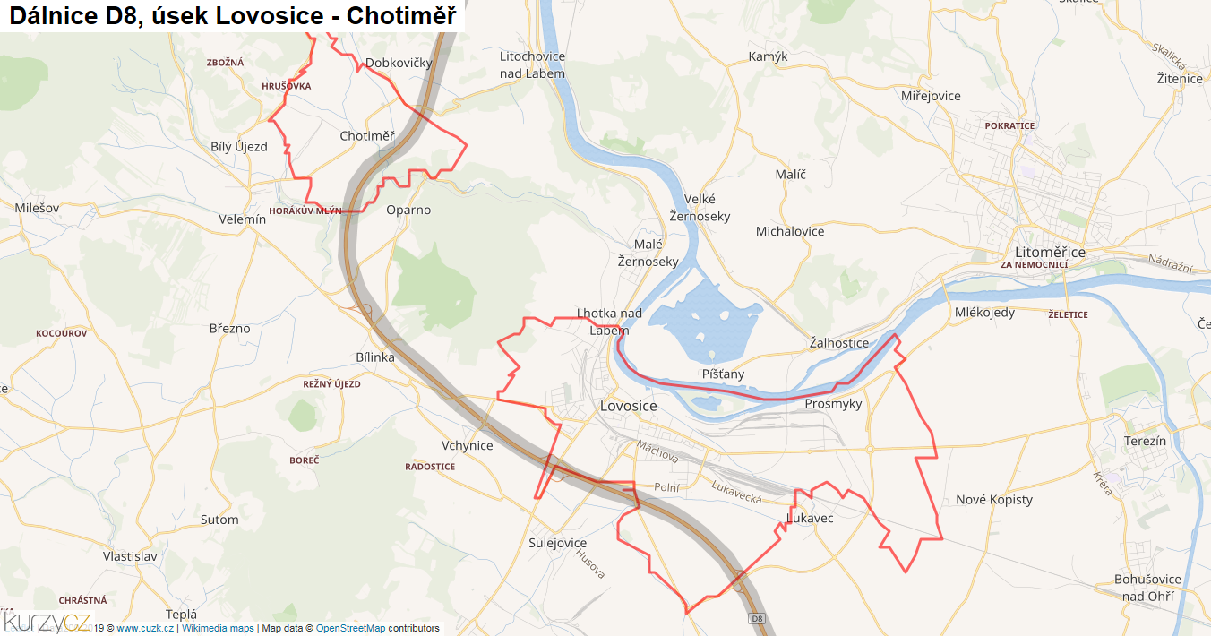 Úsek Lovosice - Chotiměř, Dálnice D8 - Mapa