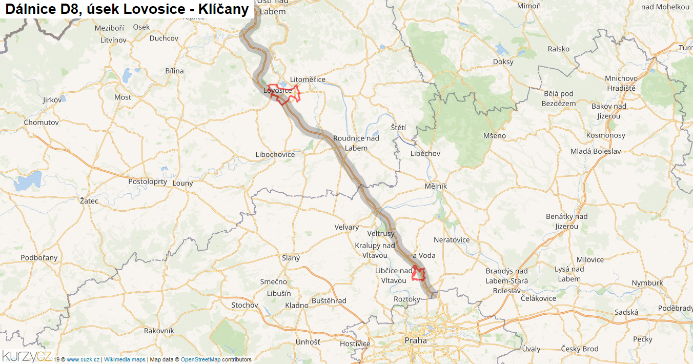 Úsek Lovosice - Klíčany, Dálnice D8 - Mapa