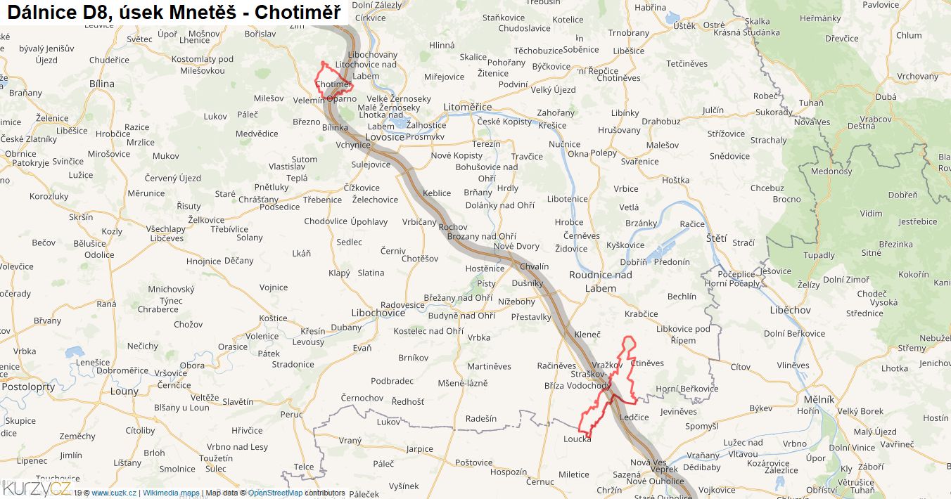 Úsek Mnetěš - Chotiměř, Dálnice D8 - Mapa