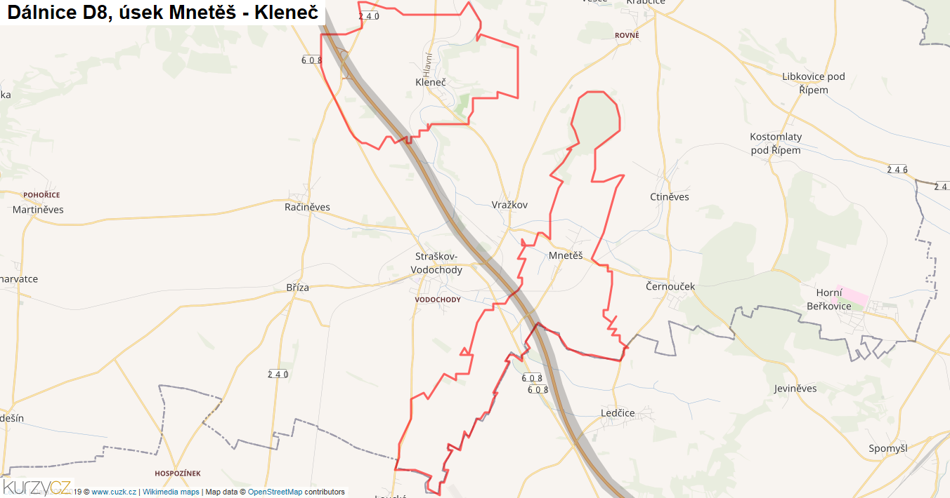 Úsek Mnetěš - Kleneč, Dálnice D8 - Mapa