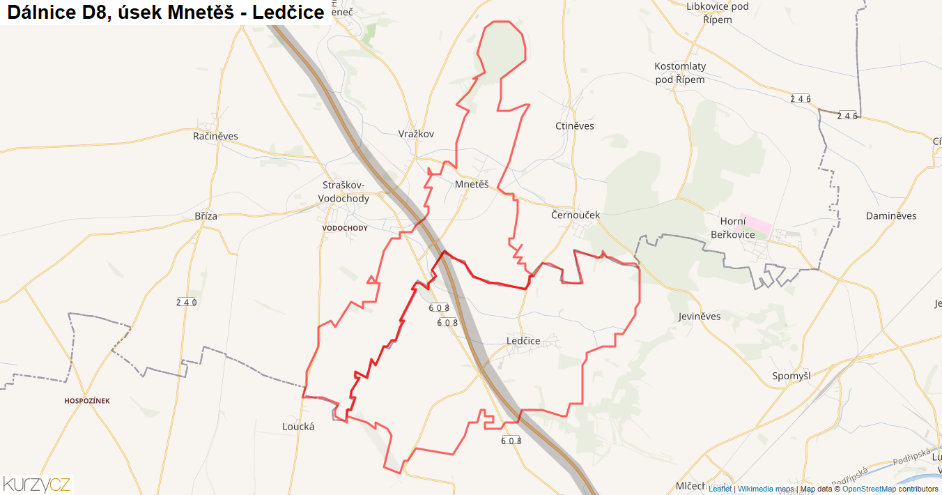 Úsek Mnetěš - Ledčice, Dálnice D8 - Mapa