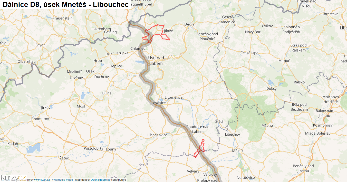 Úsek Mnetěš - Libouchec, Dálnice D8 - Mapa