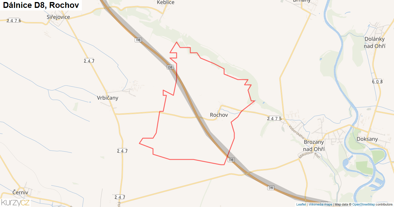 Rochov, Dálnice D8 - Mapa