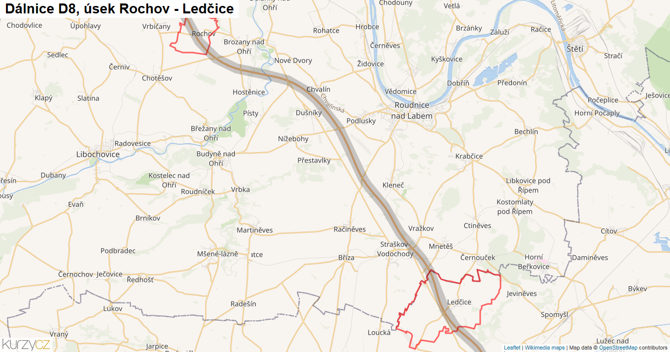 Úsek Rochov - Ledčice, Dálnice D8 - Mapa