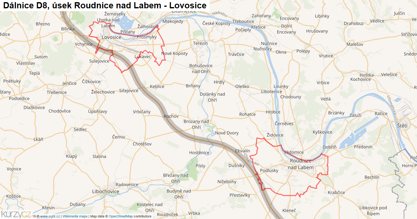 Úsek Roudnice nad Labem - Lovosice, Dálnice D8 - Mapa