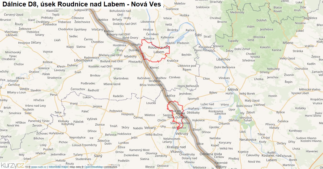 Úsek Roudnice nad Labem - Nová Ves, Dálnice D8 - Mapa