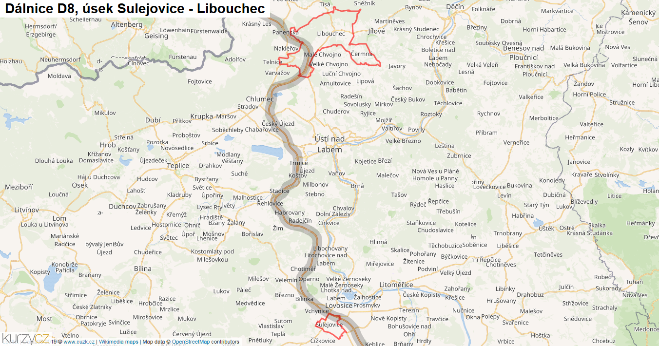 Úsek Sulejovice - Libouchec, Dálnice D8 - Mapa