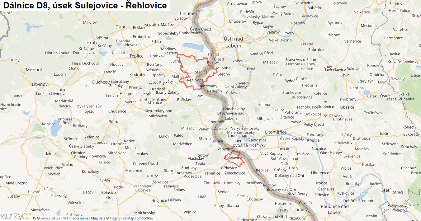 Úsek Sulejovice - Řehlovice, Dálnice D8 - Mapa