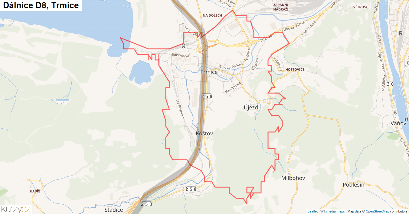 Trmice, Dálnice D8 - Mapa