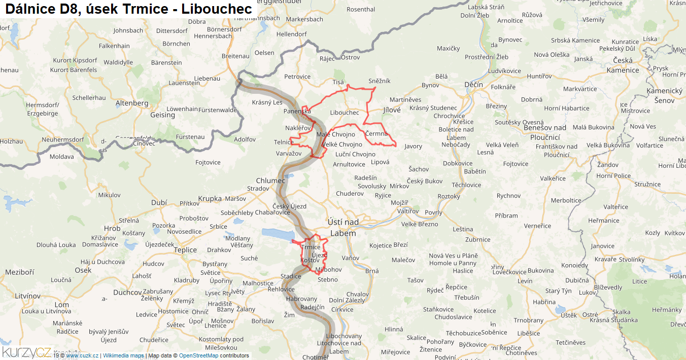 Úsek Trmice - Libouchec, Dálnice D8 - Mapa