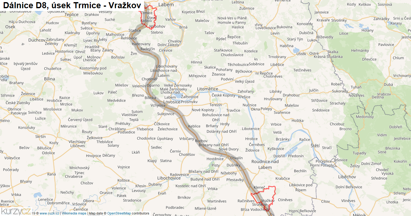 Úsek Trmice - Vražkov, Dálnice D8 - Mapa